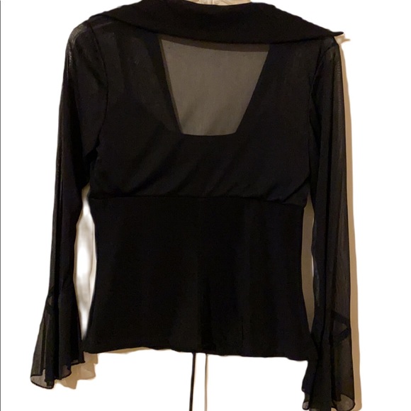 CDC Black Tuxedo Mesh SHEER LONG SLEEVE BLOUSE SEQUIN Corset Top blouse Small - Picture 8 of 10